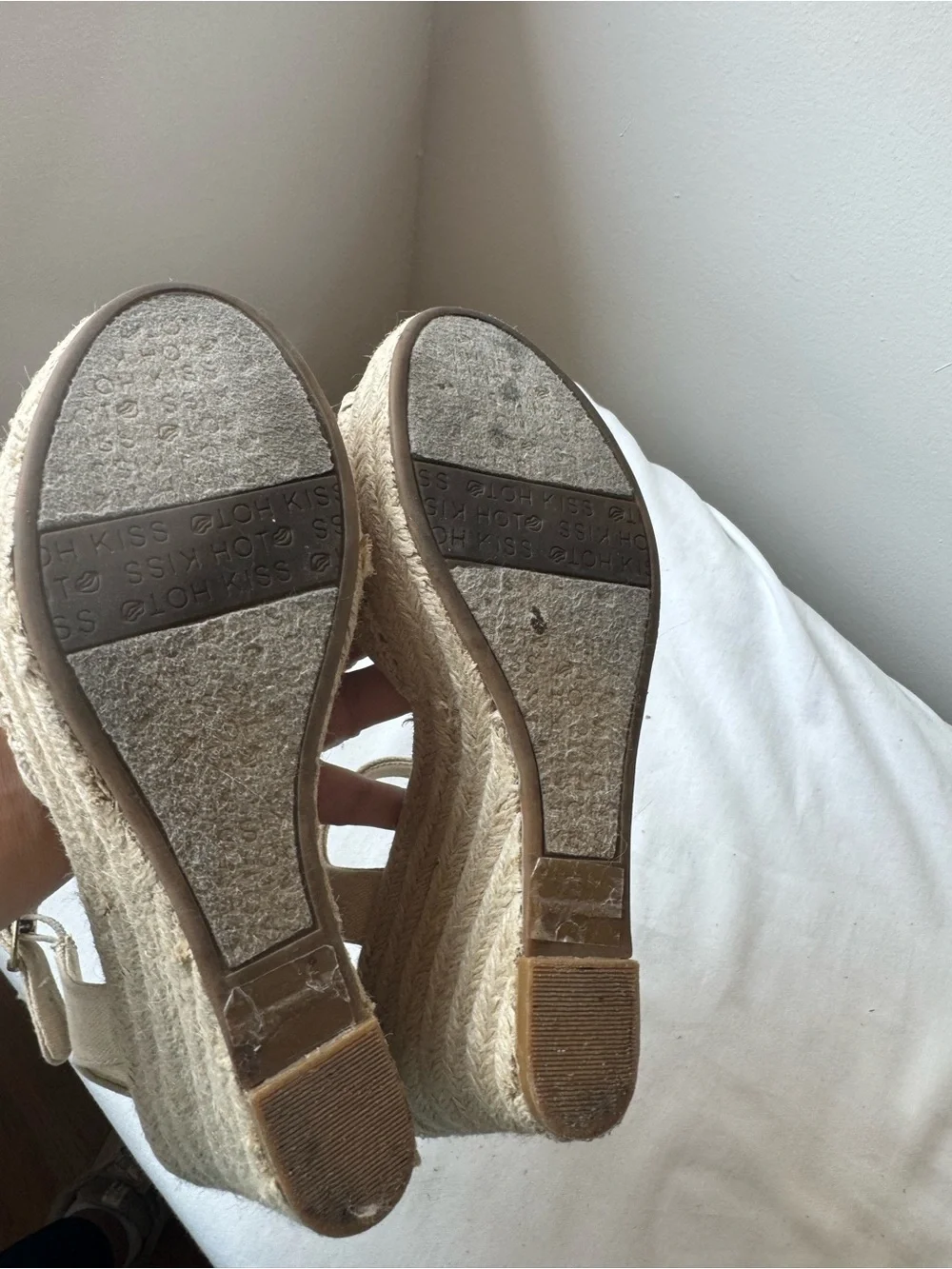 Y2K Hot Kiss Crochet Espadrille Wedge Sandals - Cream Beige Boho Size 8